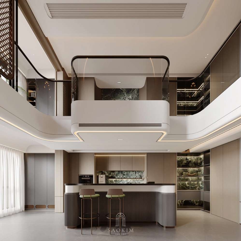 Thiết kế nội thất luxury với gam màu thanh lịch như trắng, kem, ...